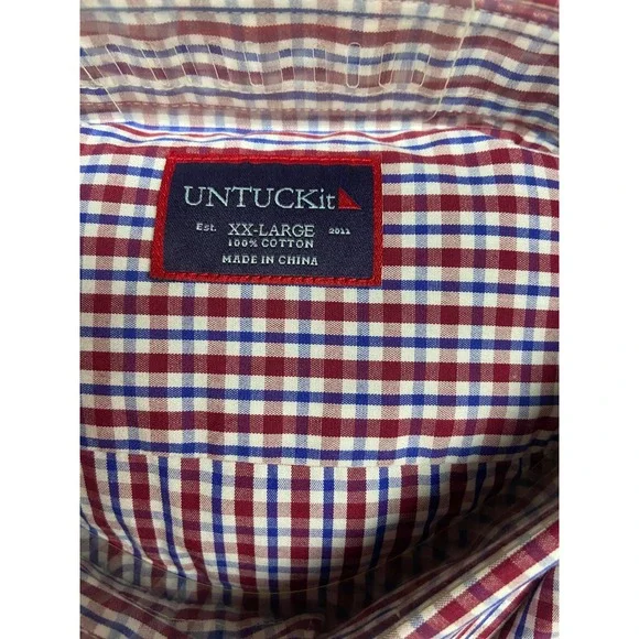 UNTUCKit Amberhill Shirt Men's XXL Regular Fit Red Blue Check Long Sleeve NWT - Picture 3 of 4